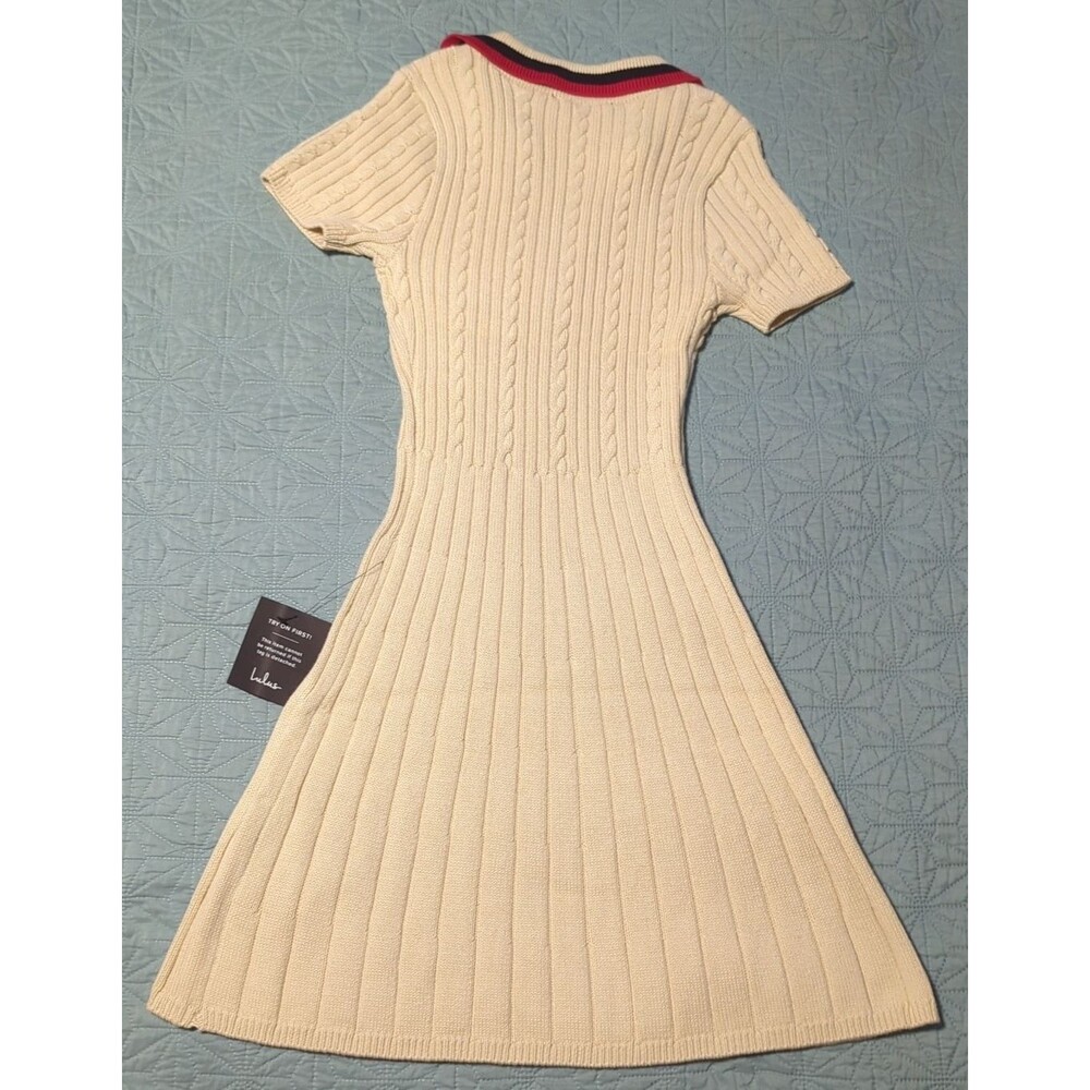 Lulu's Upscale Ideal Beige Cable Knit Short Sleeve Sweater Mini Dress NWT Sz XS - Picture 3 of 8